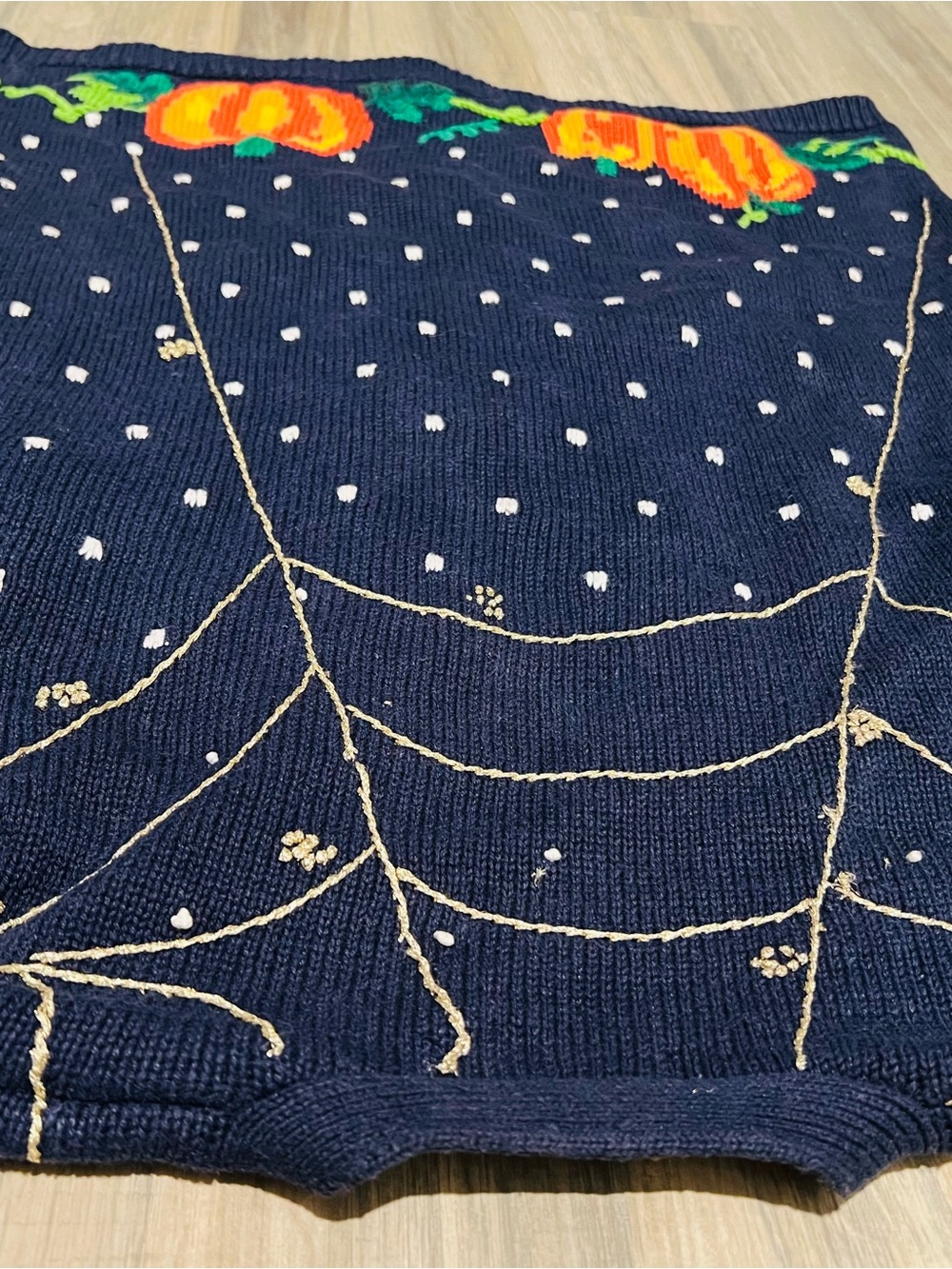 Vintage 90s Lauren Hansen Halloween Ghost and Pumpkin Novelty Knit Cardigan - Picture 7 of 8